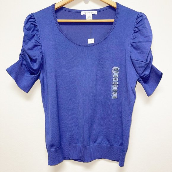 🚩SOLD🚩AUGUST SILK Ruched 3/4 Sleeve Silk Blend Knit Sweater Size L - Picture 3 of 12